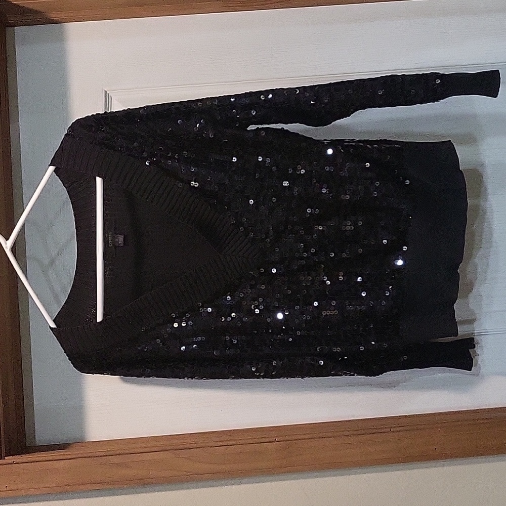 Black Express Sequin Vneck Sweater  Size L
